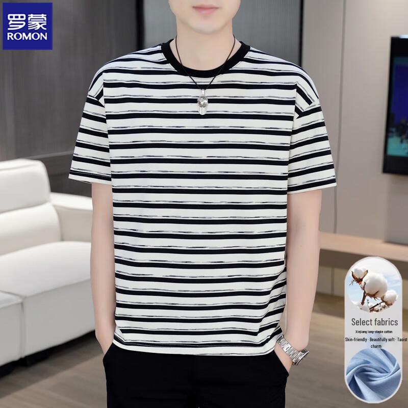 ROMON Men's Striped Casual Short-Sleeve T-Shirt