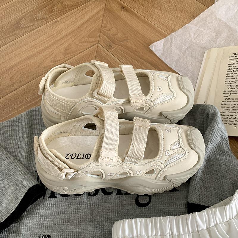 Casual breathable white heightened thick-soled bag head sandals women s outer fairy sports sandals 35