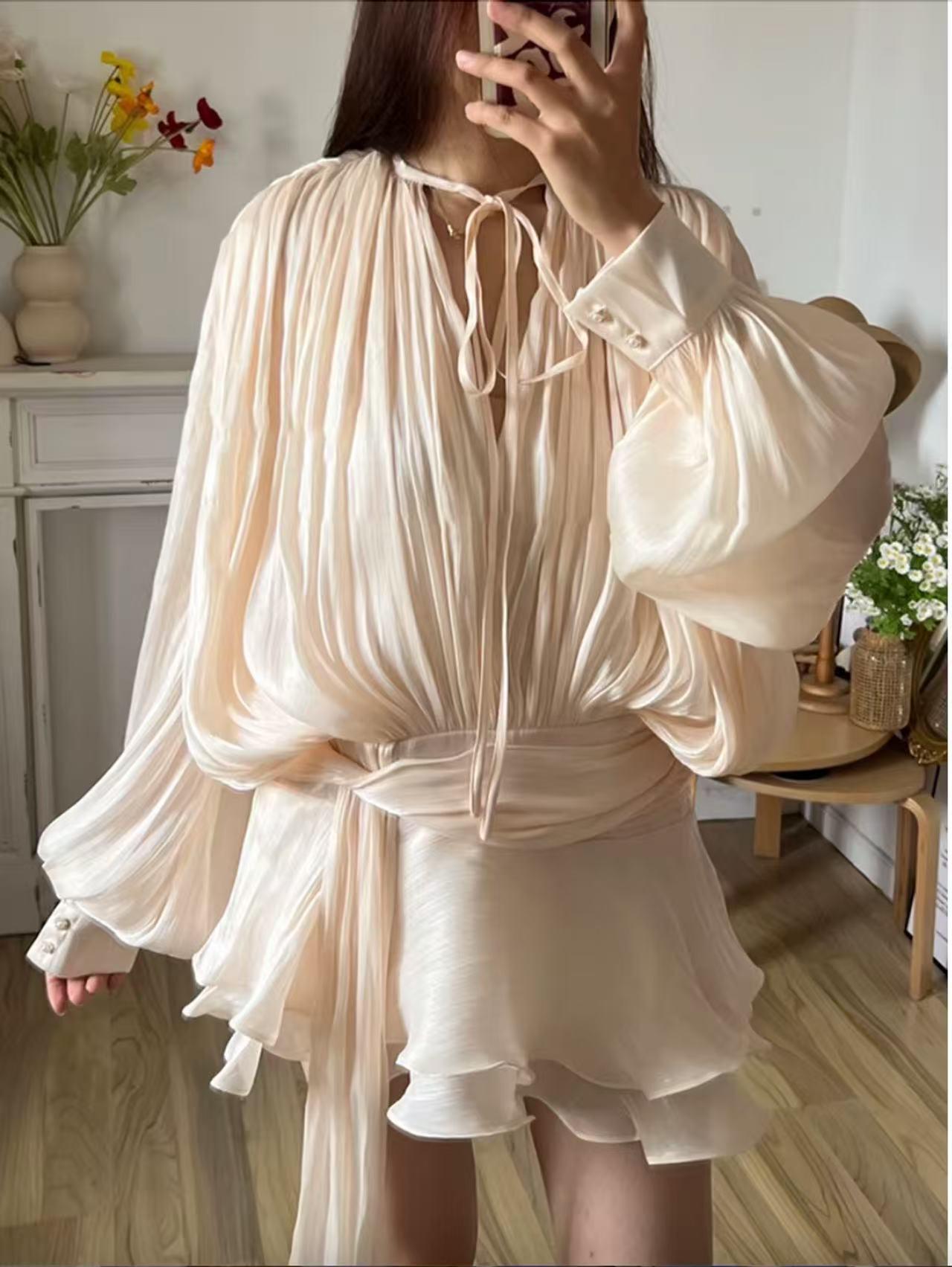 

French Elegant Waist-Cinched Hem Dress - 2025 Spring Collection S абрикосовый
