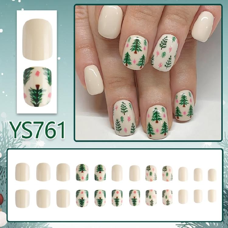 24Pieces Christmas Party Artificial Nail Green Red Tree Press On Nail ABS Material No Glues Needed Nail Art