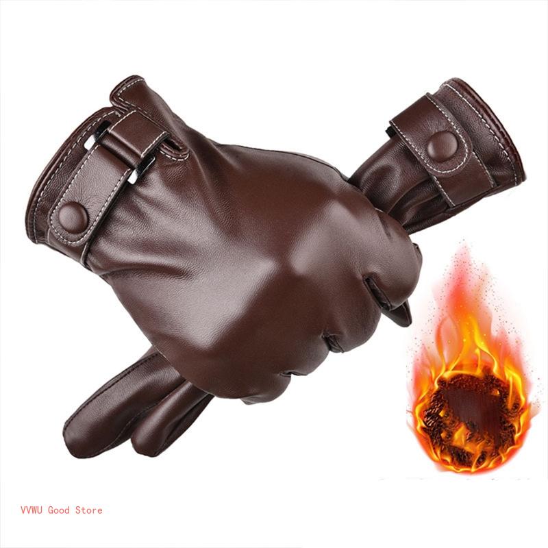 Leather Full Finger Gloves Winter Warm Gloves with Fleece Lining Touchscreen Driving Riding Gloves for Outdoor Sport