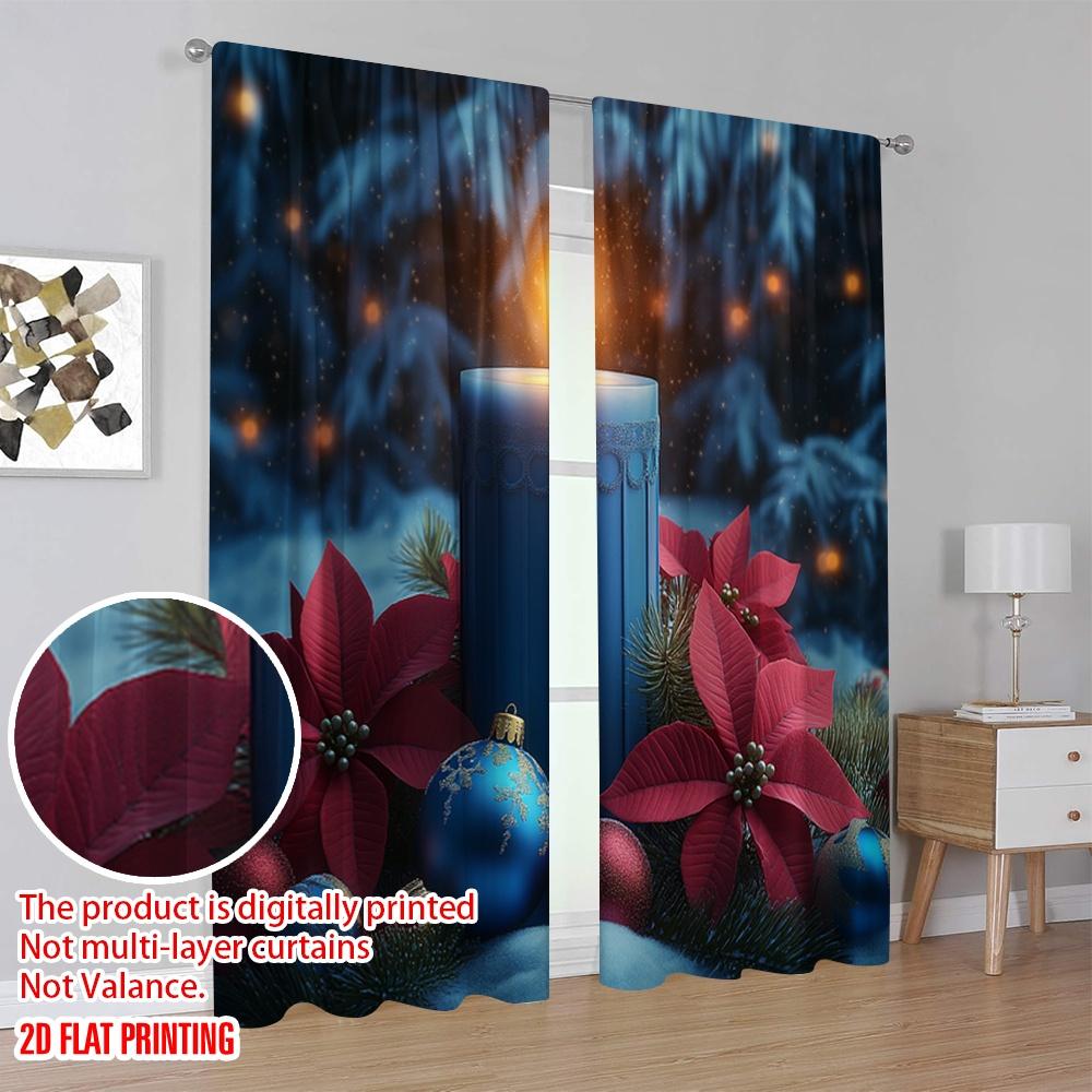 2 Stück, 2D-Flachdruck Vorhänge Digitaldruck Weihnachten Kerze Weihnachtsstern Ornamente (4) Polyester, einfache Installation (ohne Stange)