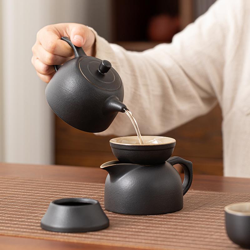 Black Pottery Teapot Tea Set, Home New High-end Light Luxury Office Meeting Guests To Make Tea, Kung Fu Teacup Whole Set