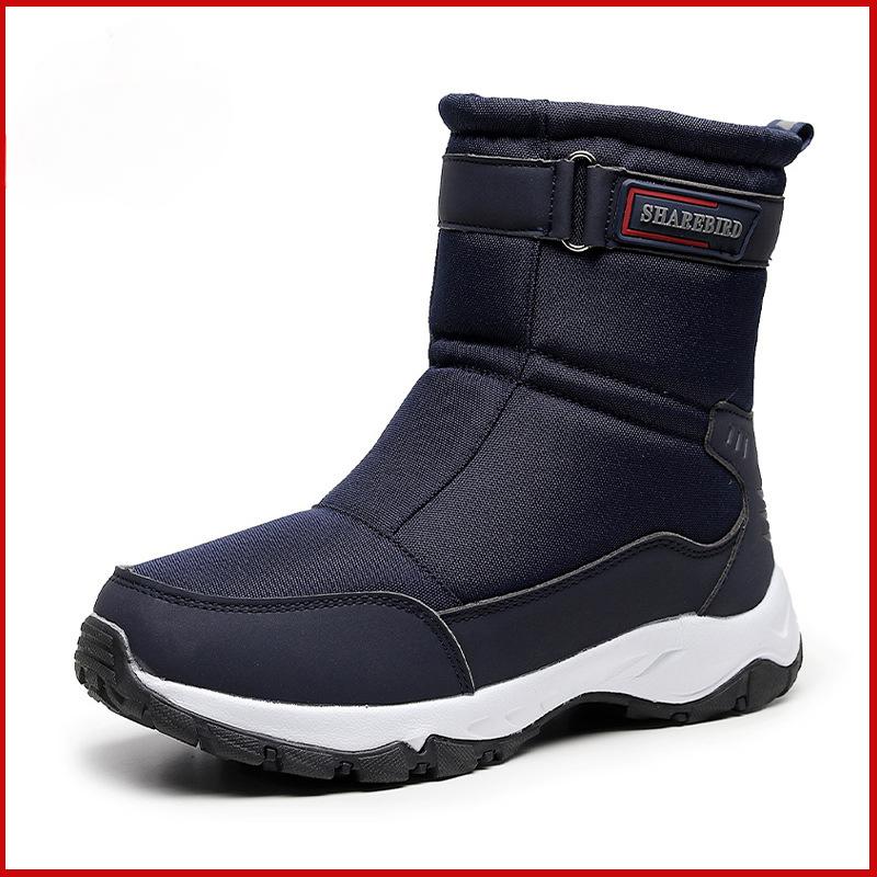 

Мужские зимние ботинки с меховой подкладкой, водонепроницаемые, для улицы, противоскользящие, ботильоны до щиколотки для мужчин, зимние теплые удобные рабочие флисовые ботинки на молнии до середины икры 46 [Suitable for 45] синий