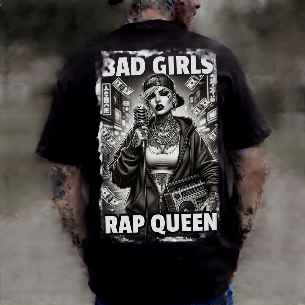 Bad Girls Rap Queen Black Graphic Street Tattoo Edgy Tee Unisex T-Shirt XL