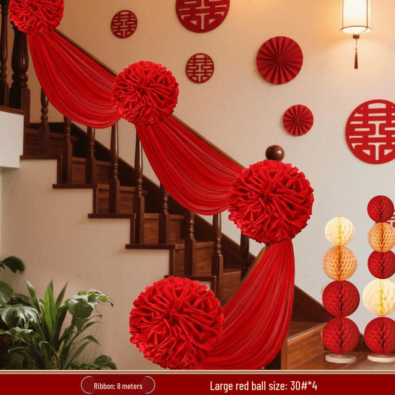 Large Red Hydrangea Wedding Decoration Set for Stairs and Rooms