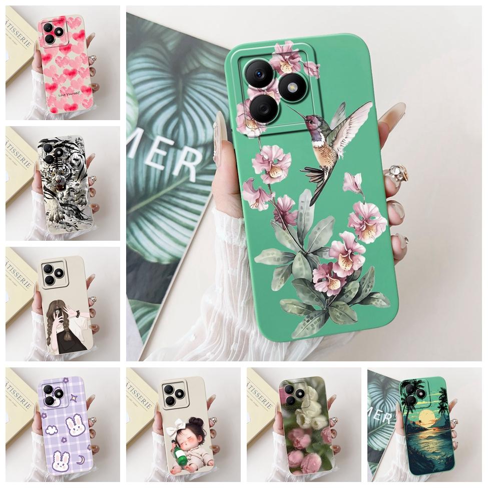 For Realme C61 RMX3939 RMX3930 C63 RMX3939 Case For Realme C63 Cover Luxury Fashion Flower Kawaii Girl Cute Cat Shockproof Shell