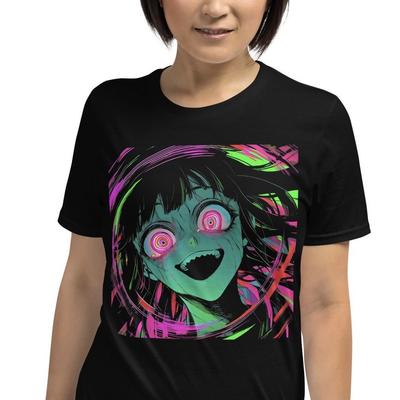Psychedelisches Anime-Mädchen Horror Gruselig Kurzarm Unisex T-Shirt