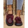 Chunky Sole 2025 British Style Korean Vintage Leather Loafers for Women Women's Slip-On Loafers with Bow Detail