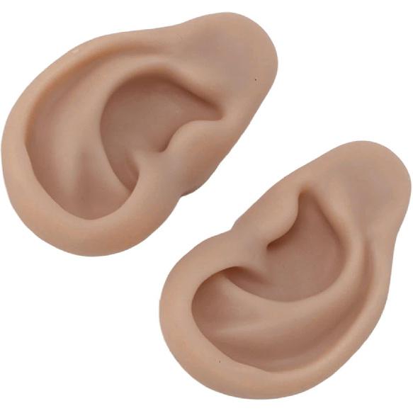 Silicone Ear Model, Flexible Left and Right Model for Ear Piercing, Silicone Body Parts, Silicone Ear Mould (Dark Skin Colour)