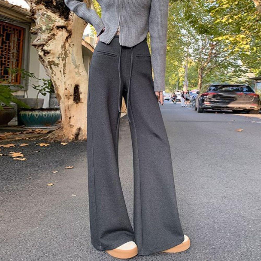 Drawstring Casual Pants Women Loose Wide Leg Pants Fashion Straight Leg Pants  Jogging