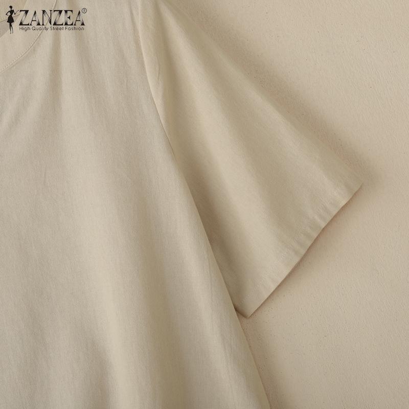 ZANZEA Women Casual V-Neck Solid Color Loose Short Sleeve Blouse