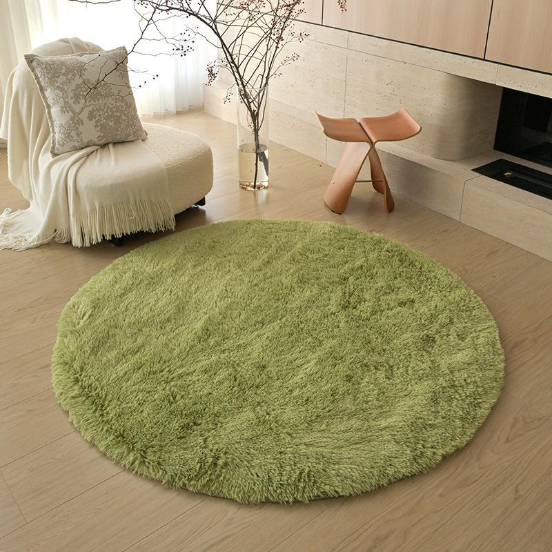 Checkerboard Round Fluffy Shaggy Rug Soft Long Pile Carpet for Bedroom Living Room Plaid Area Rug Kids Room Circular Mat