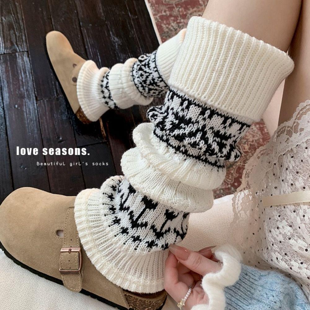 Fair Isle Style Calf Socks Cashmere Blend Leg Cuffs Slouch Leg Warmers Autumn Winter Wear