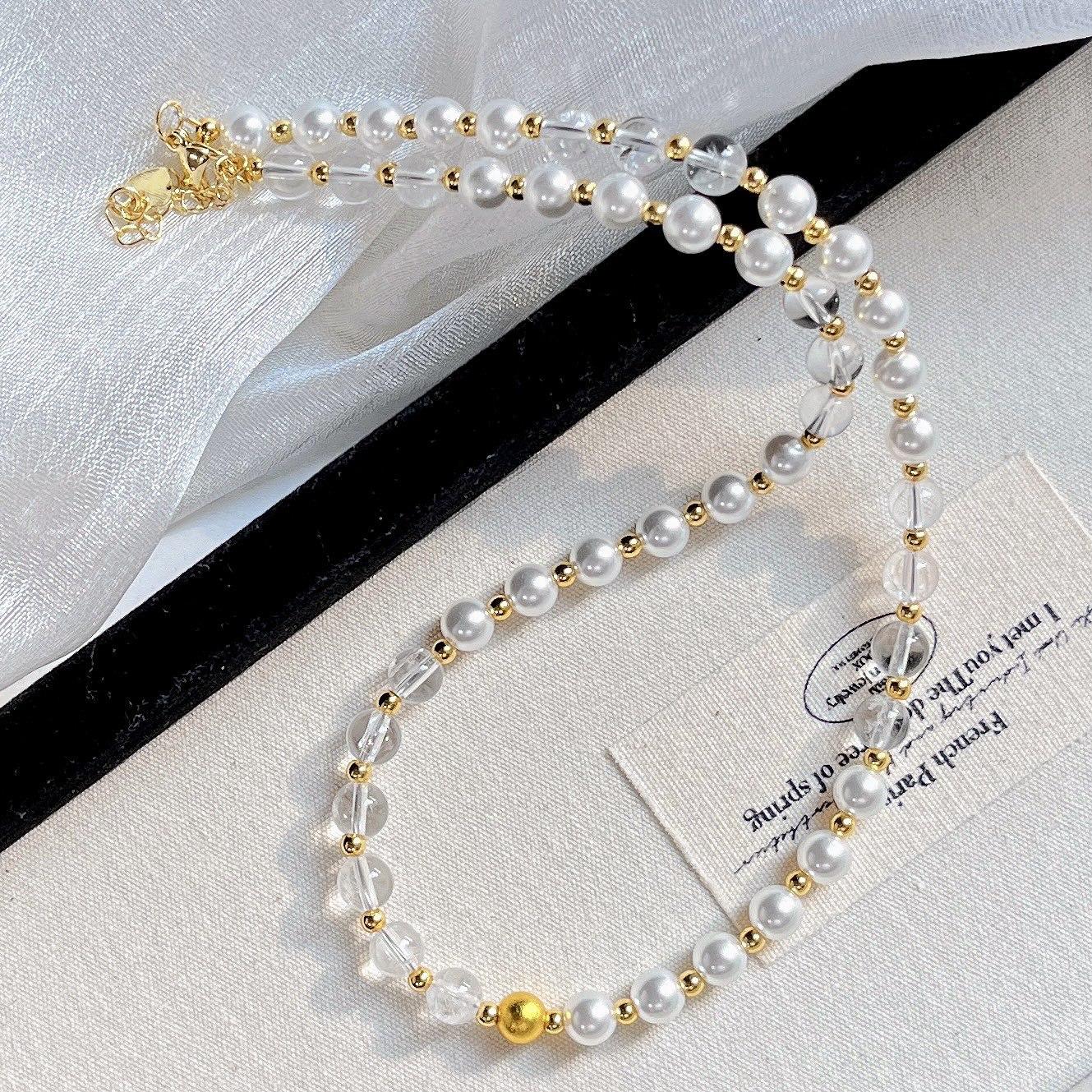 Natural White Crystal Artificial Crystal Pearl Clavicle Chain Necklace
