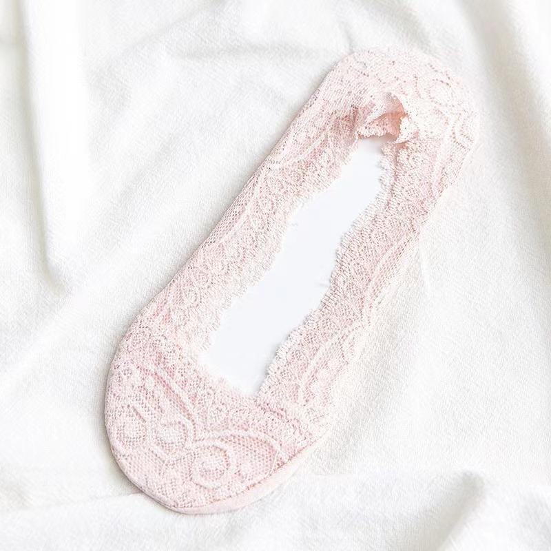 Pack Women Summer Girl Silica Transparent Lace Boat Socks Girls Cotton Invisible Anti-slip Socks No Slip No Show Socks