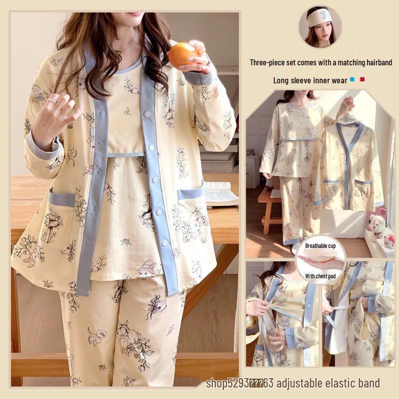 

Three-Piece Postpartum Set: Headbands, Breast Pads, and Pajamas for Spring/Summer Maternity and Nursing Wear L (90-120 lbs)