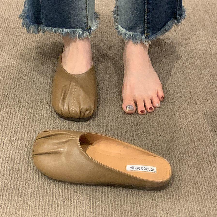 French temperament half slippers outer women's shoes spring and summer 2025 new flat-bottomed lazy one-pedal bag head sandals