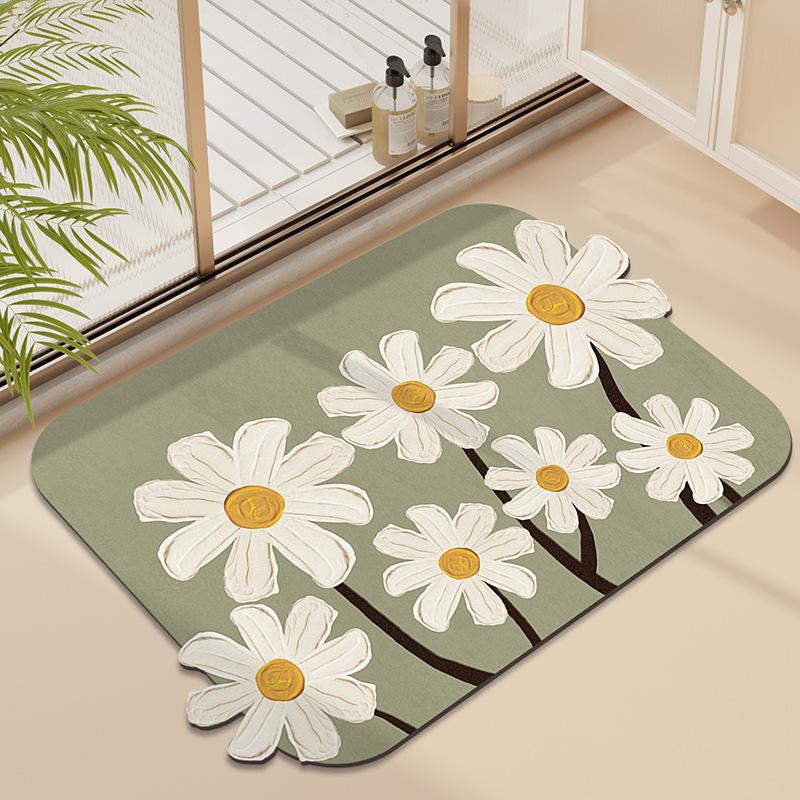 Nordic Simple Flowers Moisture-wicking Quick Drying Bathroom Floor Mat Bathroom Odd Shape Anti-dirty Wear-resistant Diatomium Mud Carpet
