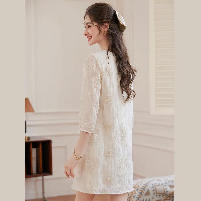 V-Neck Embroidered Lyocell Blend Mid-Length Dress