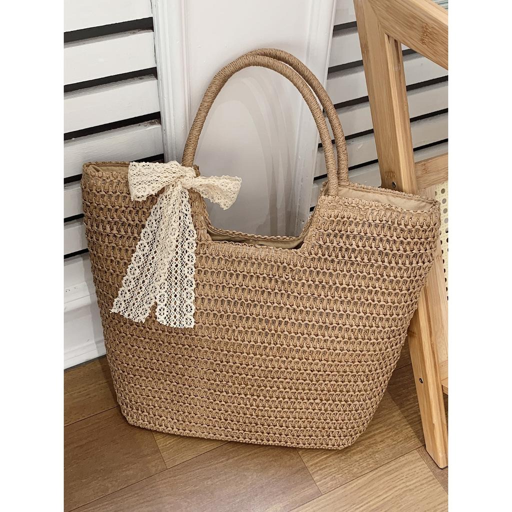 Large capacity woven bag, women's new fashionable single shoulder grass woven bag