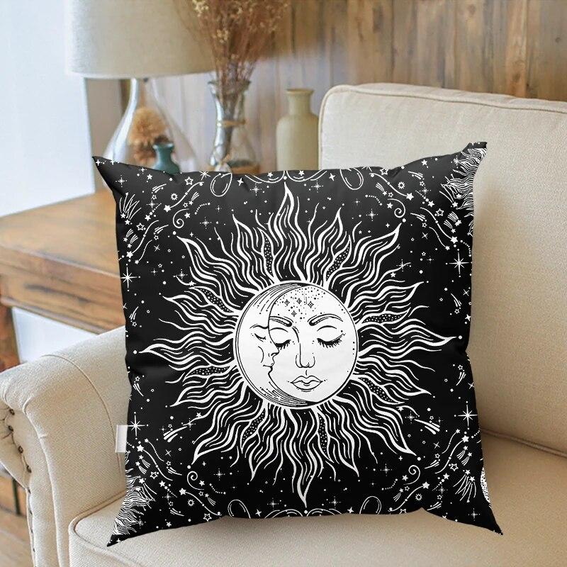 

Карта Таро Солнце Луна Звезды черно-белая наволочка с принтом Мандалы Тайна Гадание украшения Диван Домашний декор Чехлы для подушек 40x40cm