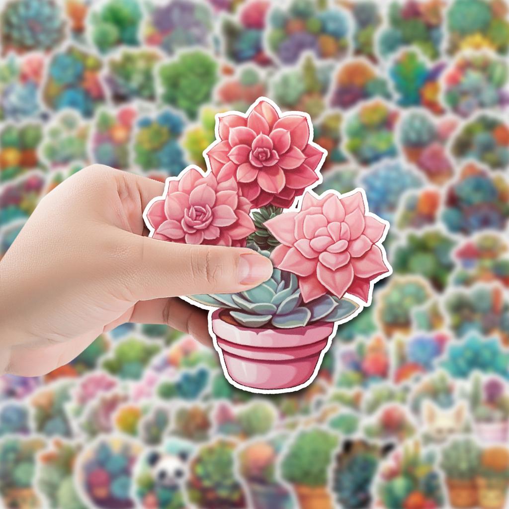 100 Plant Succulent Graffiti Stickers Suitcase Guitar Mobile Phone Decorative Stickers Waterproof Teaching Stationery Stickers