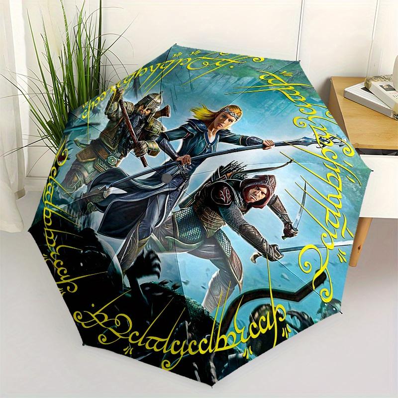 Fantasy Warriors: Epic Battle Scene StickerUmbrella, Portable 3-Fold Compact Umbrella for Men & Women Gift