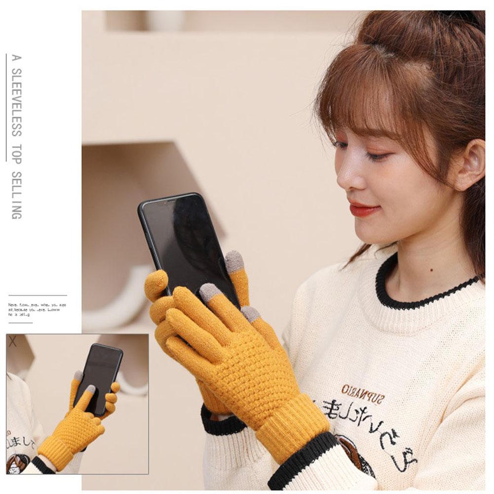 Women Warm Winter Touch Screen Gloves Stretch Classical Knit Mittens Wool Full Finger Outdoor Cycling Driving Glove