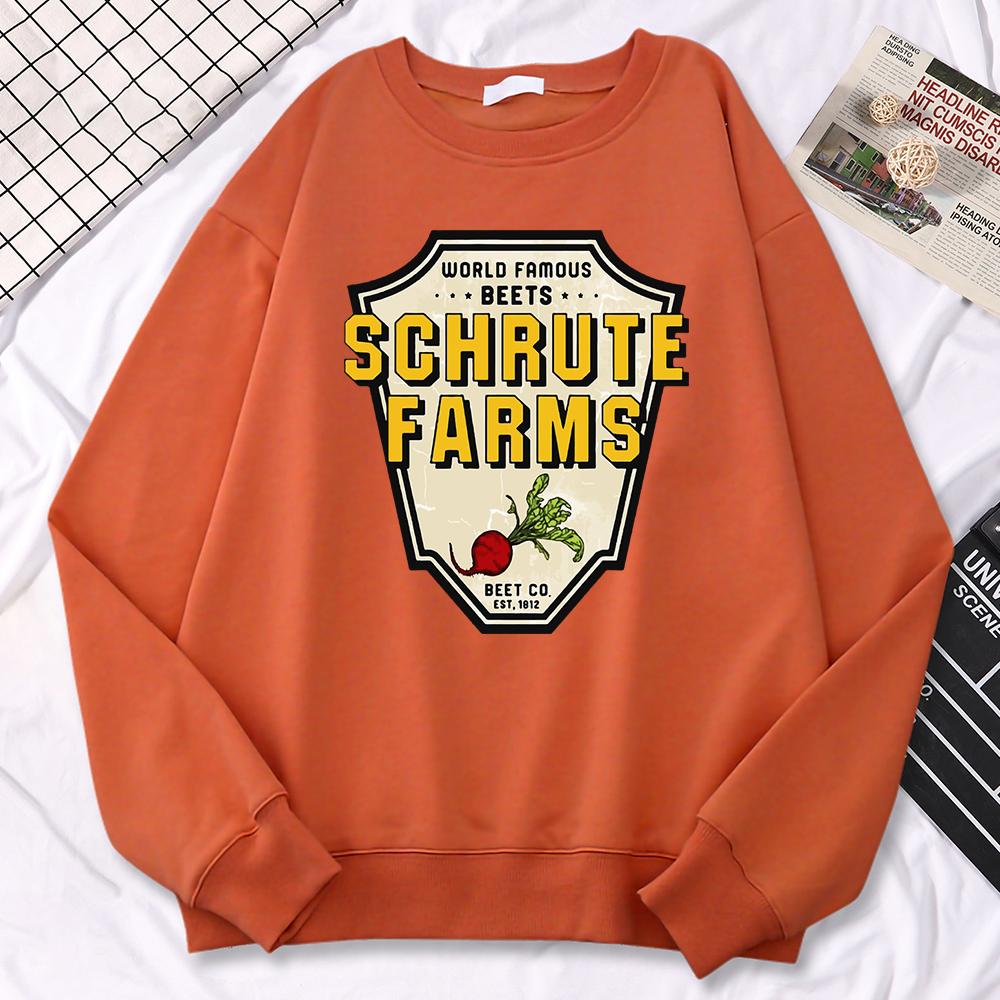 Simple Winter Women Pullovers World Famous Beets Schrute Farms Crop Printing Hoodie Loose Crewneck Sweatshirt Warm Tops