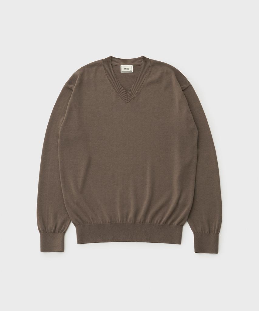 ANOTHER OFFICE Current Silk V-Neck Knit (Mild Brown)