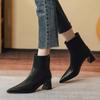 Soft Leather Pointed Short Boots Women's New Spring and Autumn Single Boots Thick Heel Medium Heel Thin Autumn High Heel Boots Bare Boots