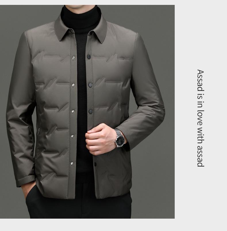 Men's Lightweight Stand-Up Collar Down Jacket - Autumn/Winter Business Casual Warm Outerwear for Middle-Aged Men.