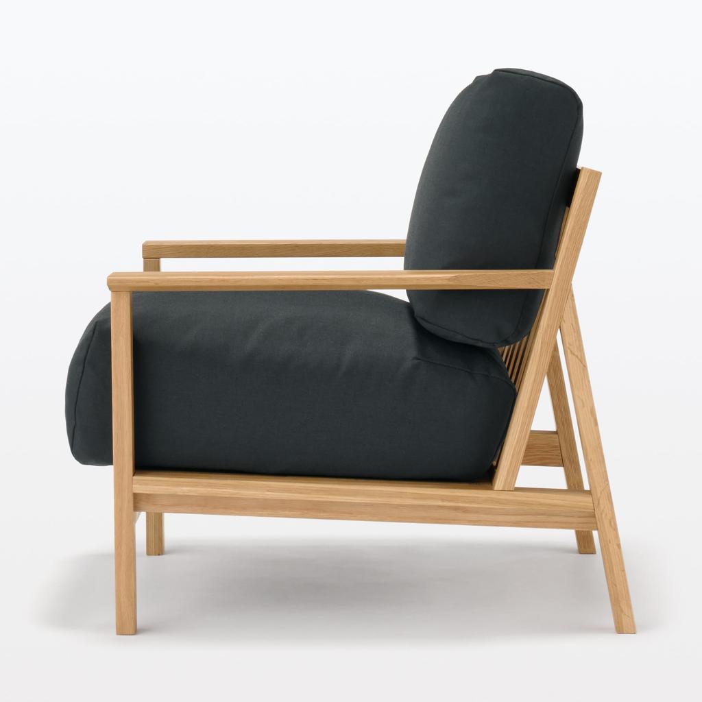 MUJI 1-Seater Recycled Polyester Plain Weave Sofa Cover for Wooden Frame, Charcoal, KB554A3S