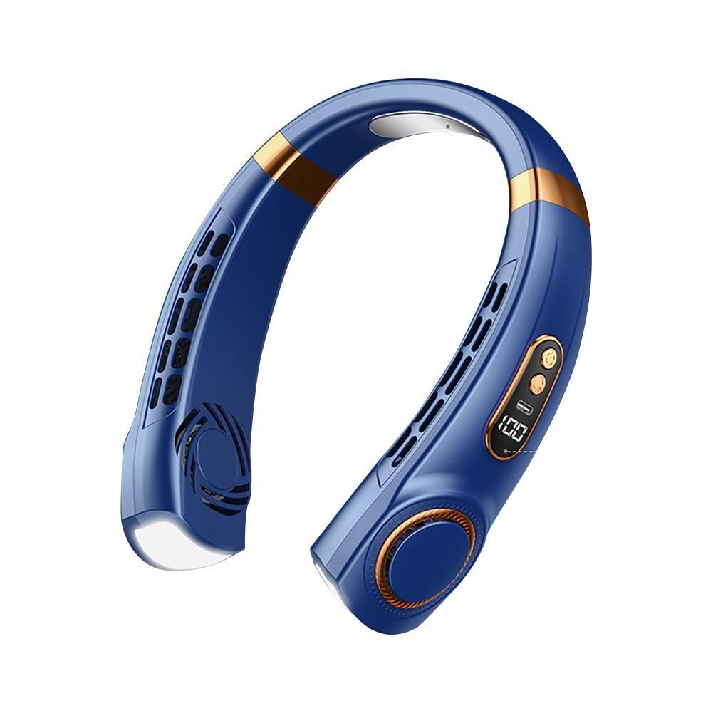 

Портативный вентилятор для шеи со светодиодным цифровым дисплеем, безлистный, бесшумный, мини-электрический вентилятор, перезаряжаемый через USB, 5-скоростной охладитель для шеи с атмосферной подсветкой 1PC синий