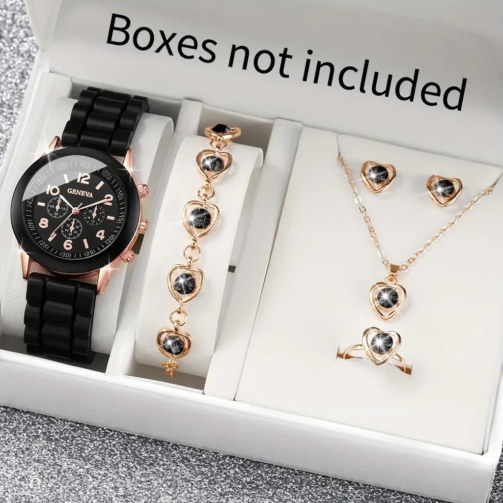 5 STÜCKE/Set Luxus Damen Uhren Strass Herz Mode Elegant Armbanduhr Quarz Uhr Damenuhr für Mädchen Geschenk (Ohne Box)
