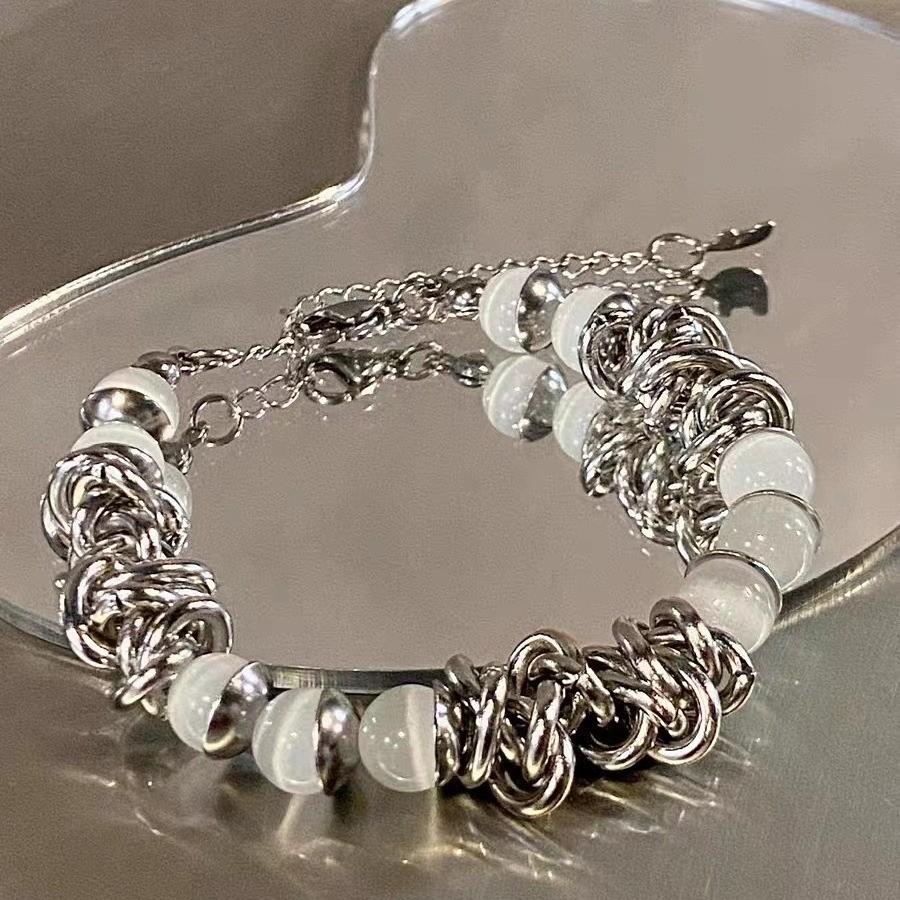 Chic Stylish And Cat Eye Stone Bracelet Titanium Steel Irregular Design Couples For