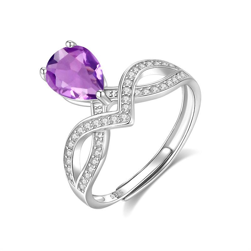 

S925 Pure Silver Crystal Open Ring, Adjustable Size, 6 Colors Optional, Minimalist Korean Style Band Jewelry Gift for Girlfriend alive