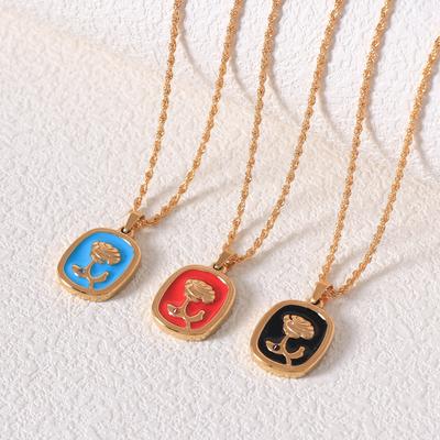 High-end Exquisite Enamel Dripping Rose Necklace for Women's Light Luxury Niche Collarbone Chain