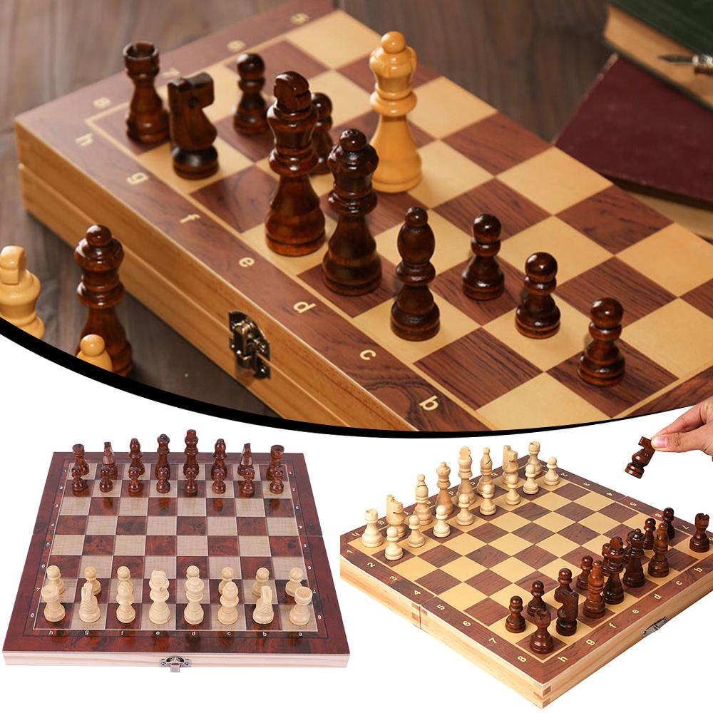 Developing Strategic Thinking 3 In 1 Chess Chekers Backgammon No Toxic 29x29cm Large Chessboard Chess Wooden Set for Boys Girls