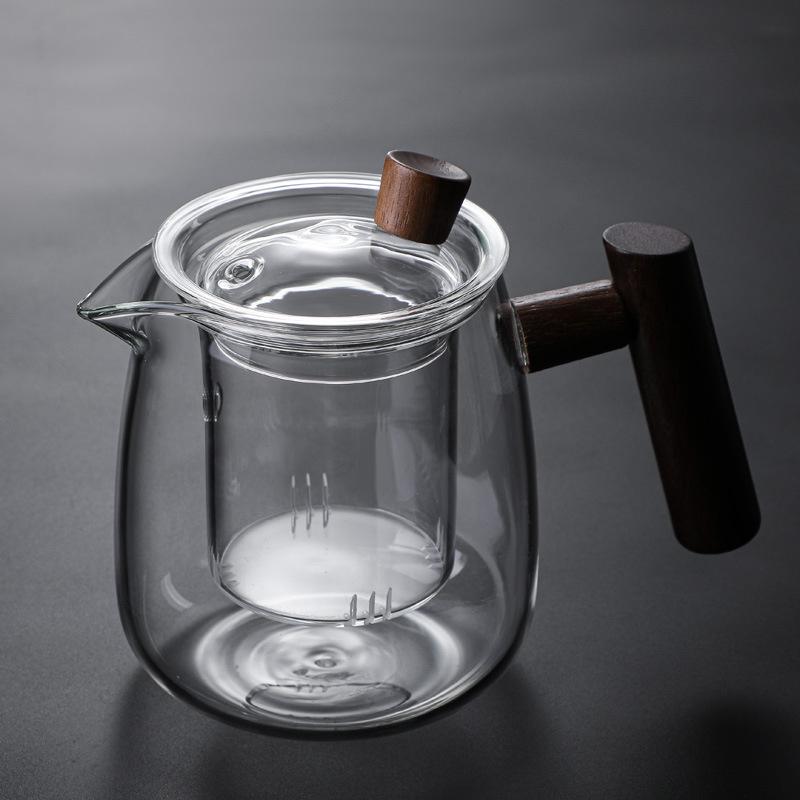 480ML Heat Resistant Glass Teapot With Wood Handle Infuser Heated Container Tea Pot Flower Tea Kettle Tea Maker