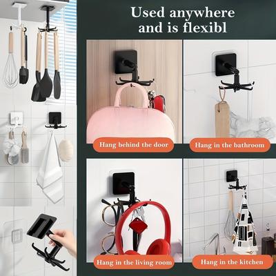 1Pc Multifunctional Rotatable Hook, No Drill Strong Adhesive Hook, Waterproof Space Saving Organizer for Kitchen Bathroom