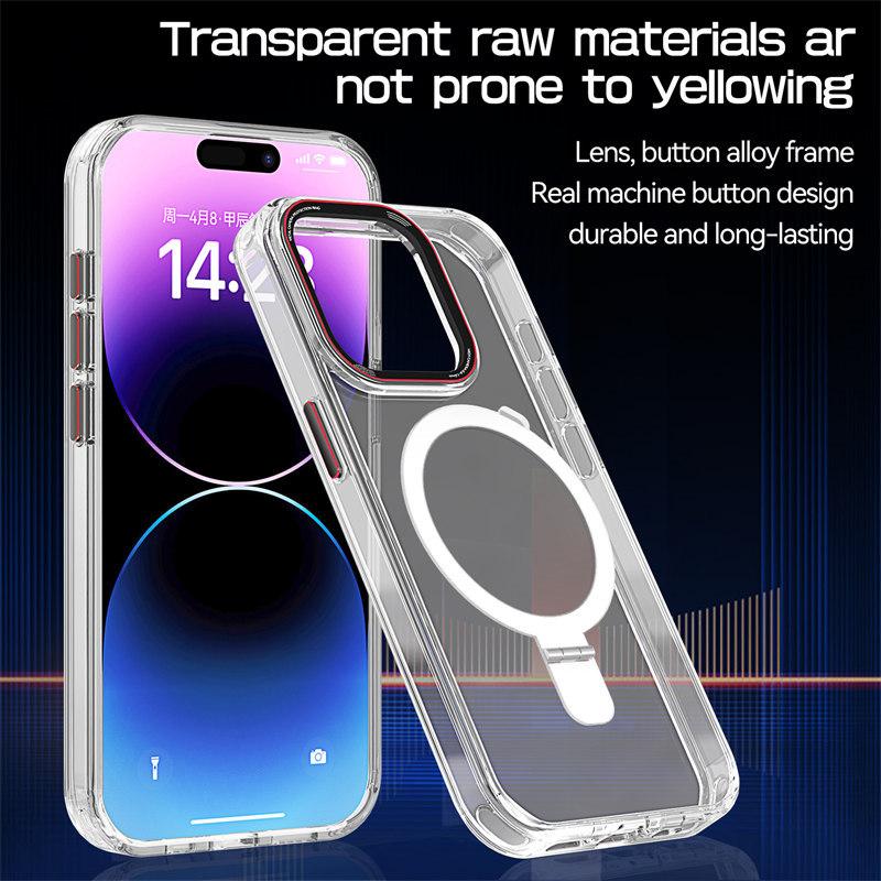 Luxury High Quality Transparent Acrylic Magnetic Stand Phone Case for iPhone 15 Pro Max 14 Plus 13 12 Pro 11 All-inclusive Drop Protection Cover