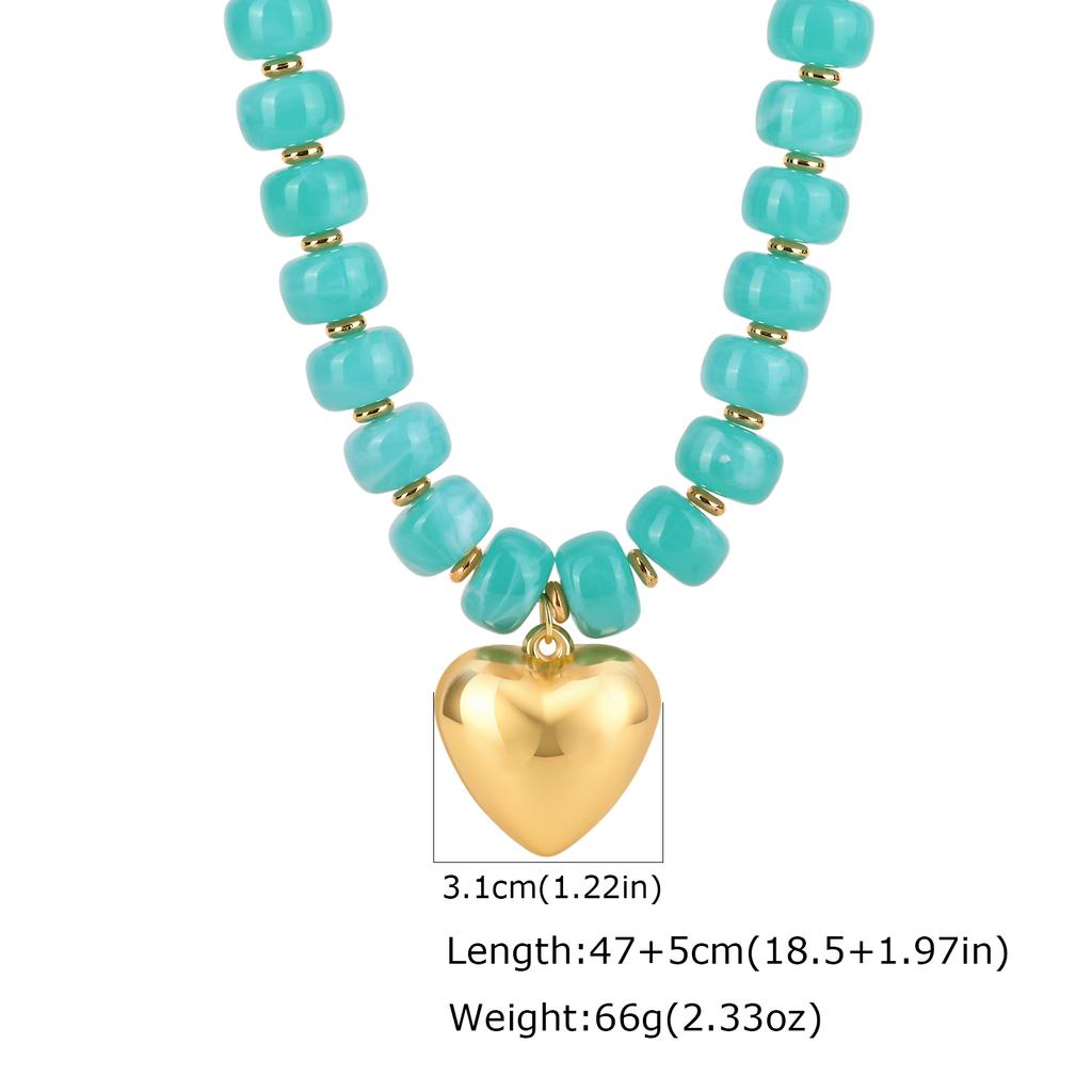 Fashion Colorful Acrylic Big Beads Heart Pendant Necklace for Women, Creative Clavicle Chain Necklace, Statement Trendy Jewelry