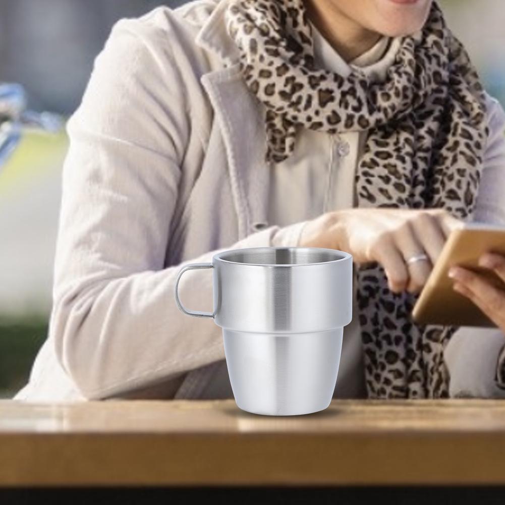 Household 304 Stainless Steel Double Layer Coffee Cup Mug with Handle for Coffee Shop 300ml