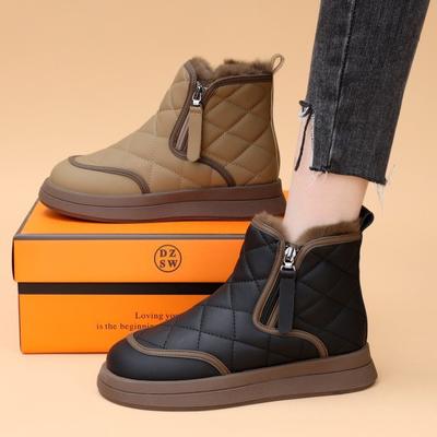 Damen Schneestiefel Winter Wasserdicht Kurze Plüsch Warm Reißverschluss Stiefel Outdoor Flats Plateau Damen Casual Stiefeletten Botines