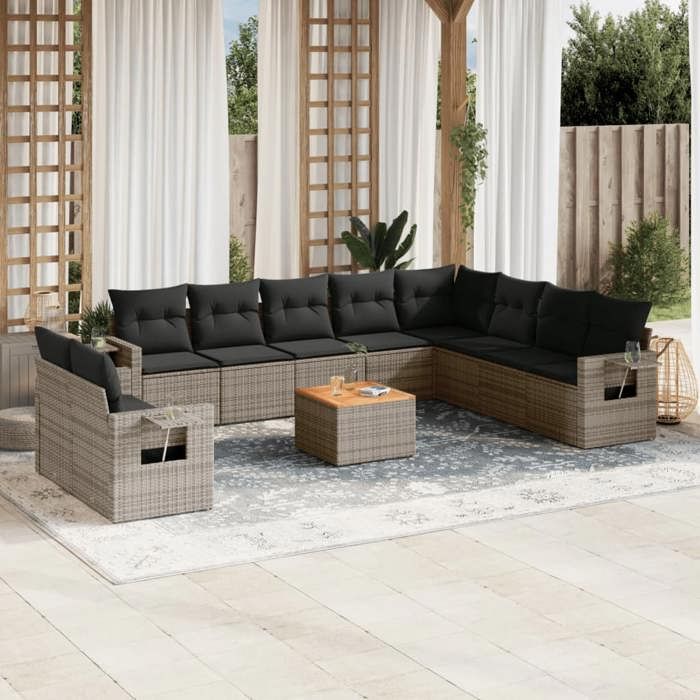 VidaXL Garden Lounge Set with Cushions 11 Pcs, Patio Sofas, Patio Furniture Set, Outdoor Furniture, Grey 3256970