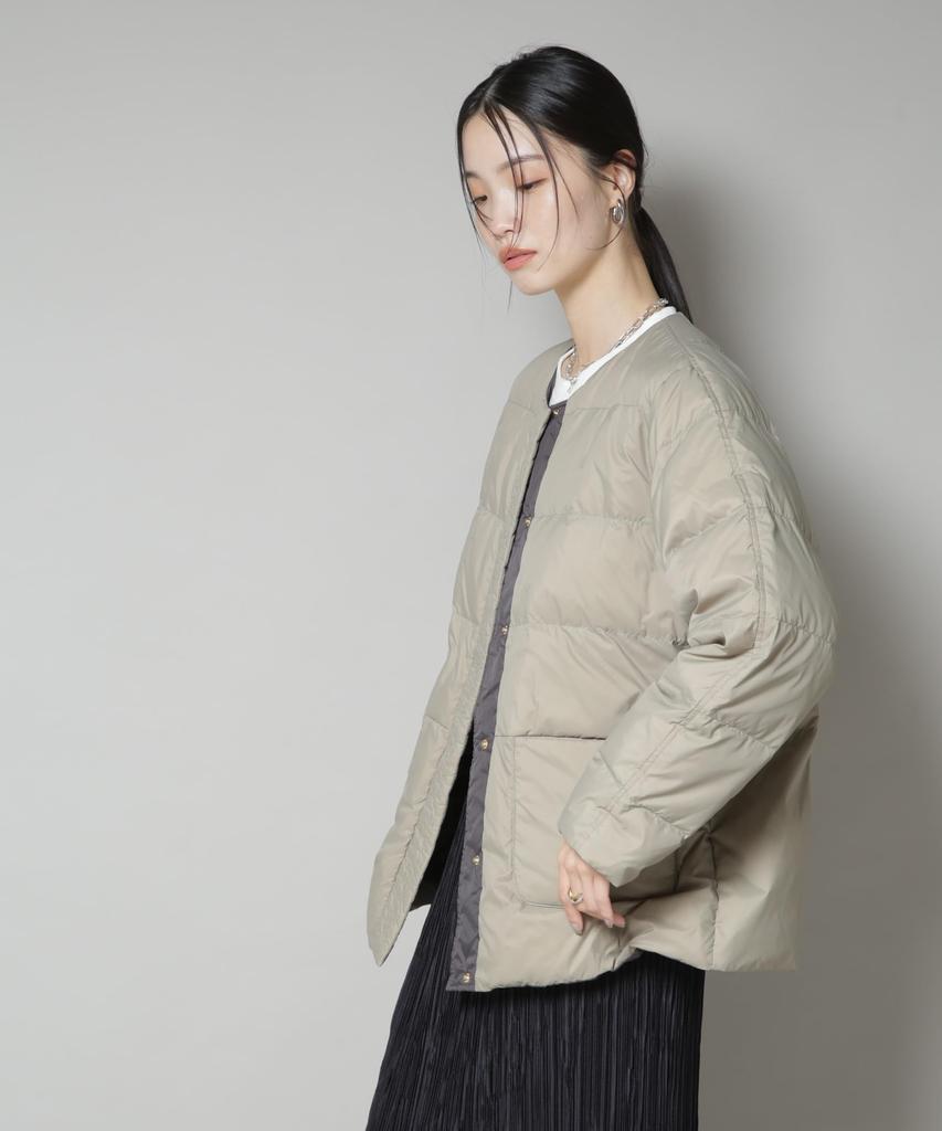 Nano Universe Light Down Reversible Collarless Size S Olive Women's Water-Repellent Jacket, (310), (Product Code 673-5214301)
