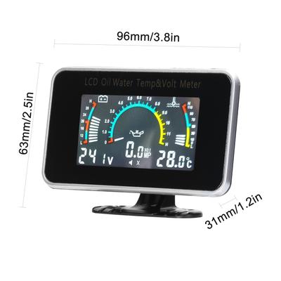 3 In 1 Car LCD Digital Meter Oil Pressure Voltage Water Temperature Meter   Instrument 9 36V for Car, Truck, RV, SUV with LCD Digital Meter