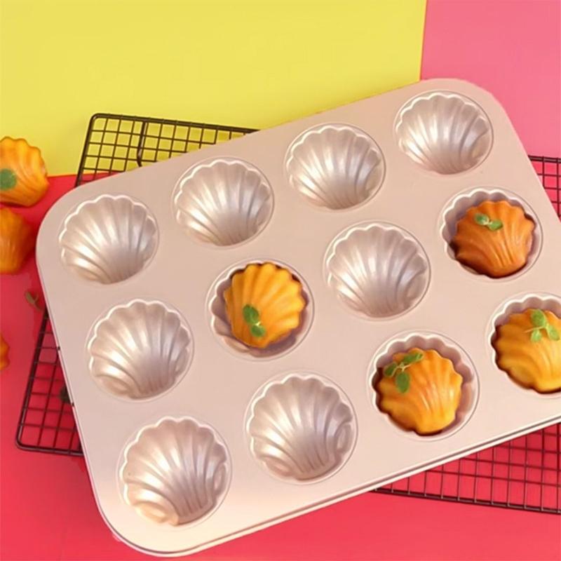 6/12 Cavity Shell Shape Madeleine Cake Pan Dessert Mold For Quick Baking Carbon Steel Nonstick Easy Cleaning Design
